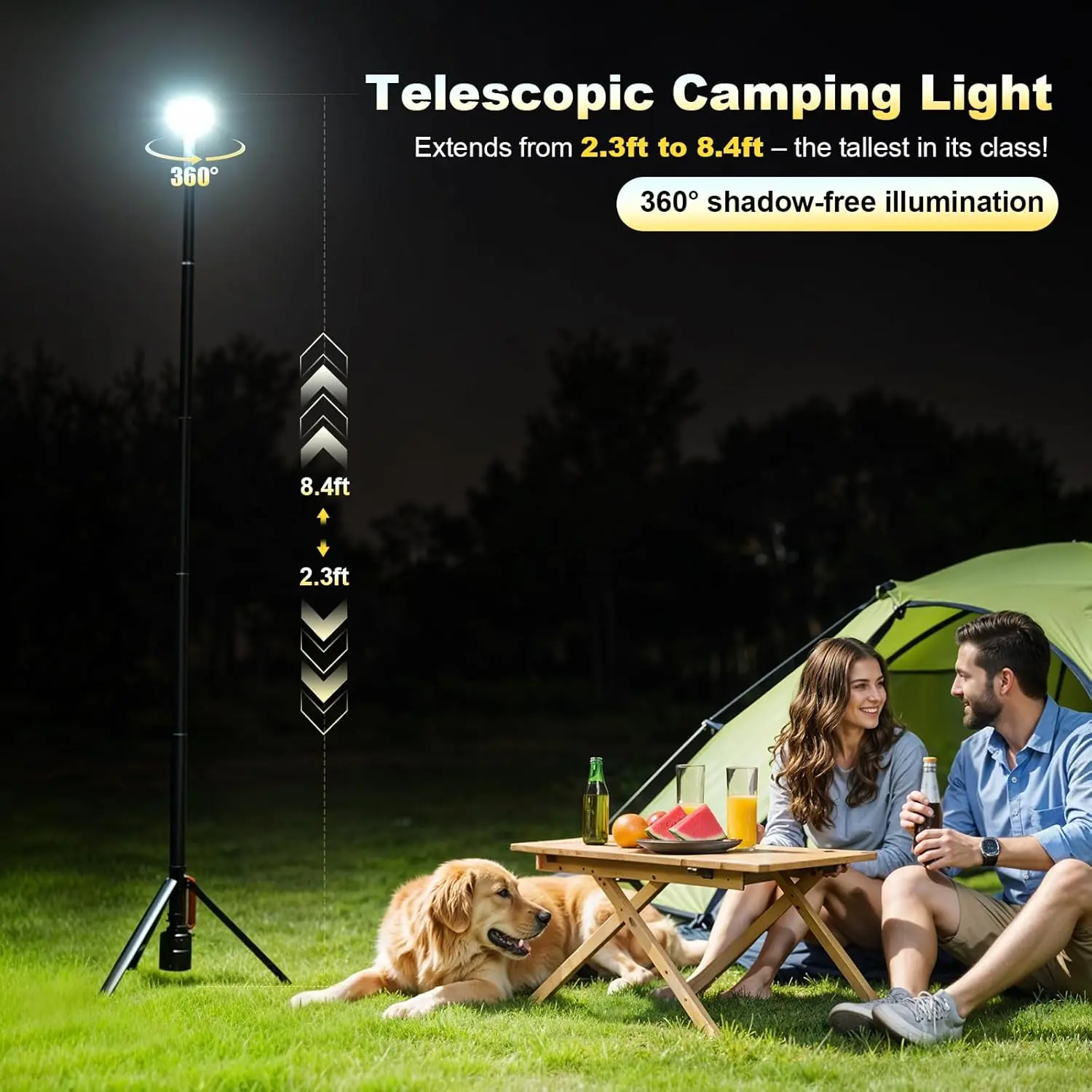 Dimmable 6000mAh Battery Rechargeable Work Light Remote 2.65m Telescopic Stand Portable for Camping