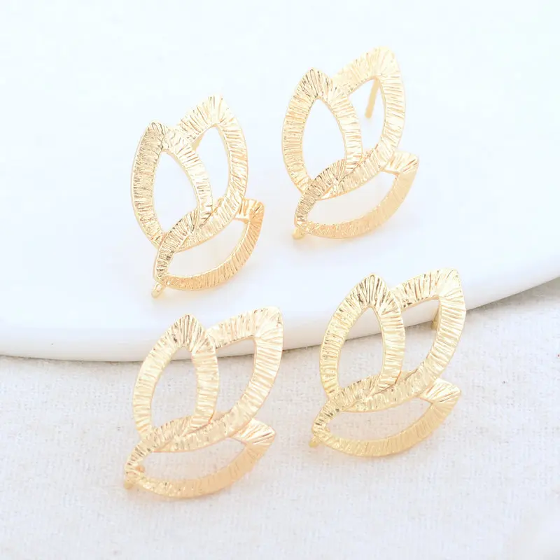 15*22MM 14K Gold Color Plated Brass Leaf Stud Earrings Pins High Quality Diy Jewelry Findings Accessories