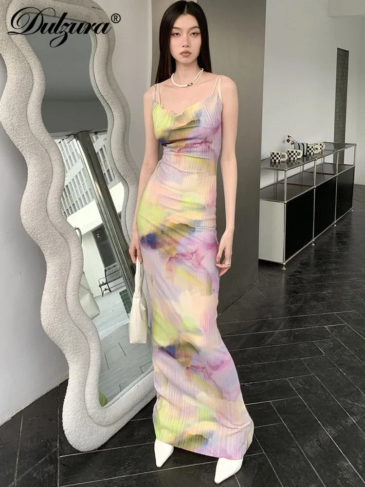 Dulzura 2023 lato Tie Dye Print Maxi sukienka Bodycon Sexy Spaghetti stroje Streetwear odzież festiwalowa przyjęcie eleganckie