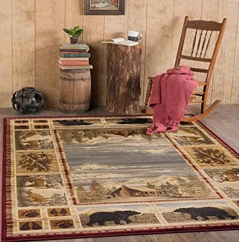 

Lakeside Retreat Red Small Area Rug 4x6 for Living Room & Bedroom - , Farmhouse Style Rustic Indoor Carpet - Alfombras para Gta