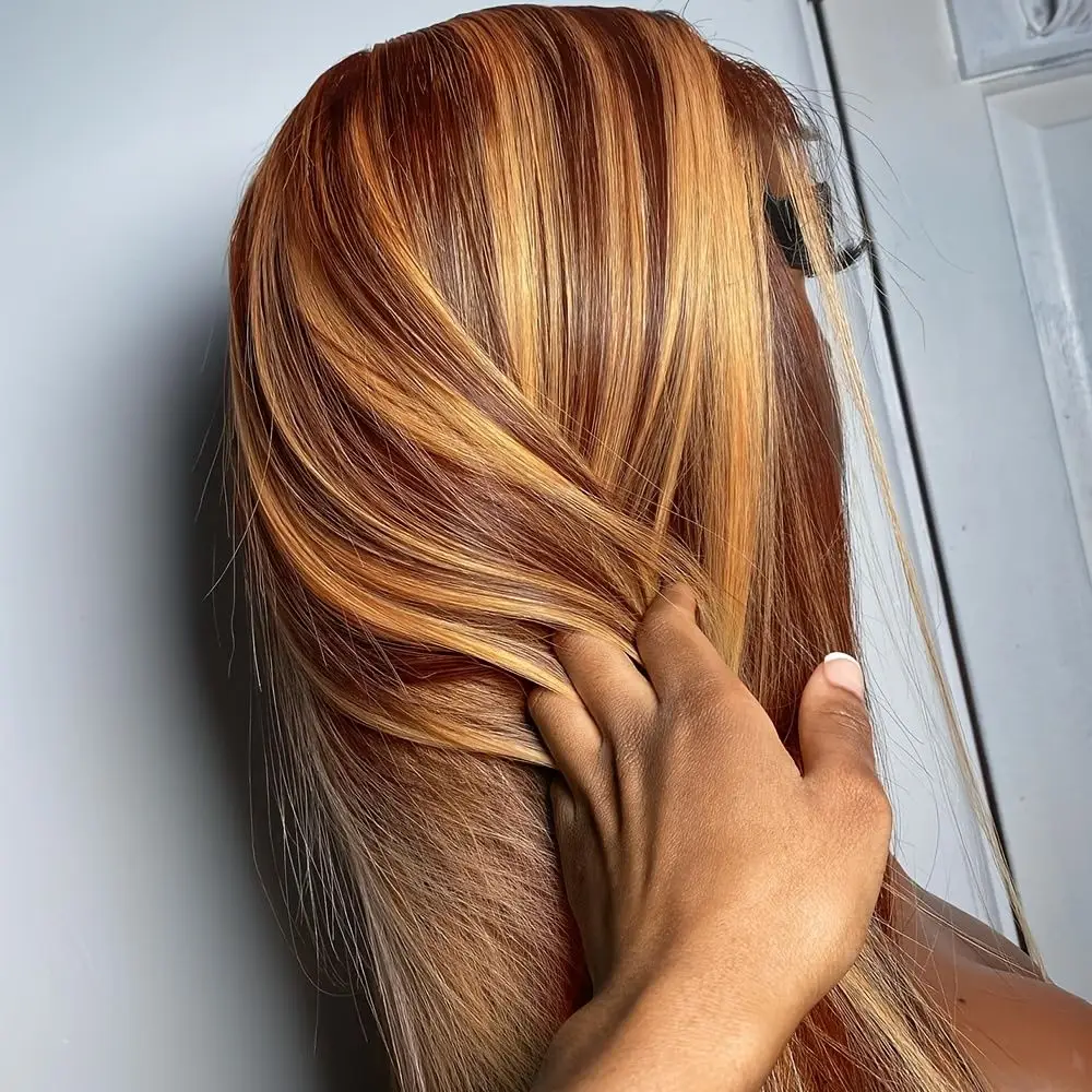

Honey Blonde Lace Ftont Wigs Human Hair 200% Density Straight 4/27 Highlight 13X4 HD Lace Frontal Wigs Pre Plucked Ombre Lace Front Human Hair Wigs for Women With BabyHair 24Inch