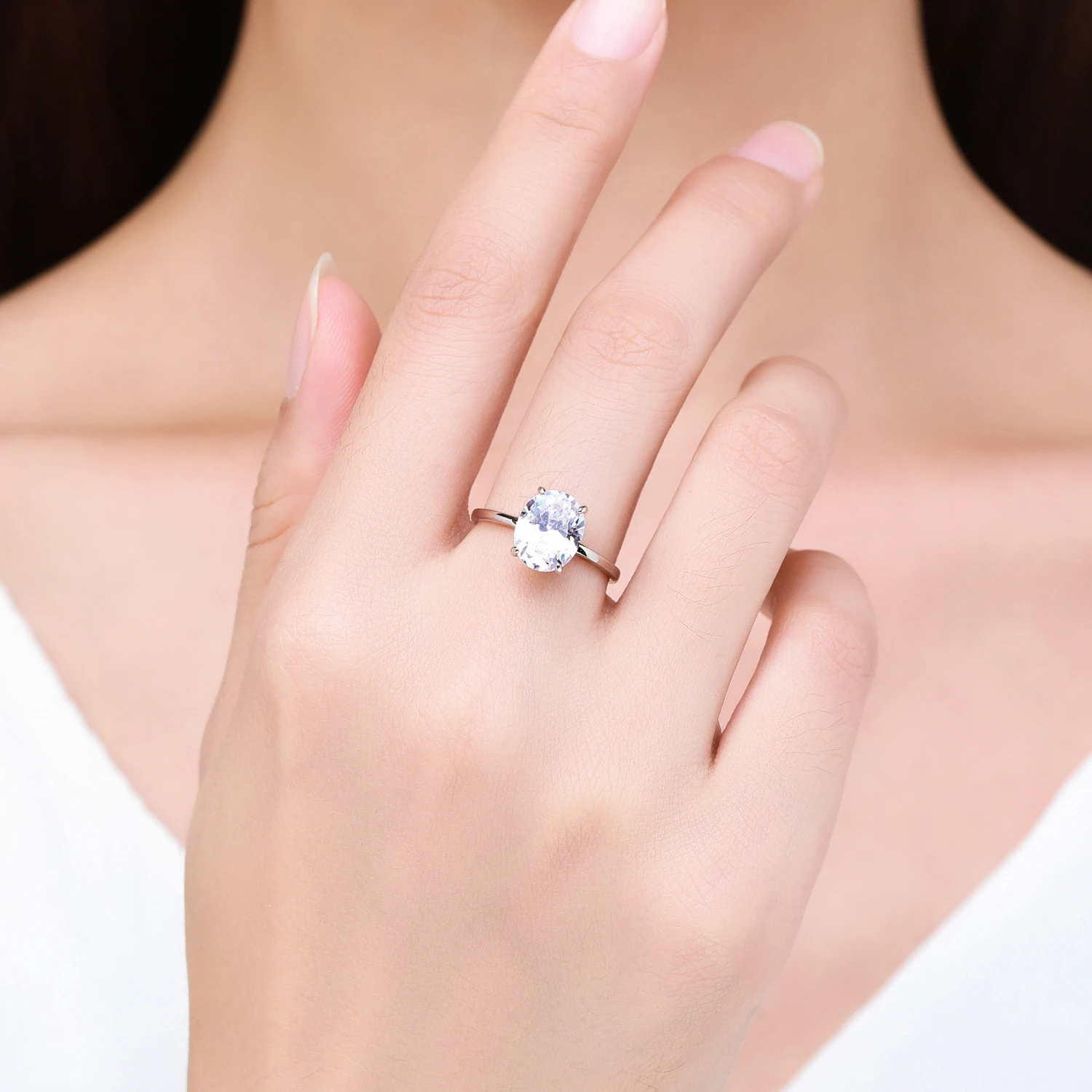Modian-Anillo de Plata de Ley 925 con Circonia cúbica para mujer, sortija de compromiso, plata esterlina, corte ovalado, transparente