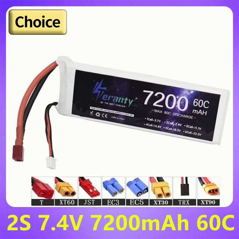 2S 7.4V 7200mAh Lipo Battery 60C For Racing Car With Deans XT60 Tamiya RC Cars Electric Drift Four Drive Off-Road Boat Truck