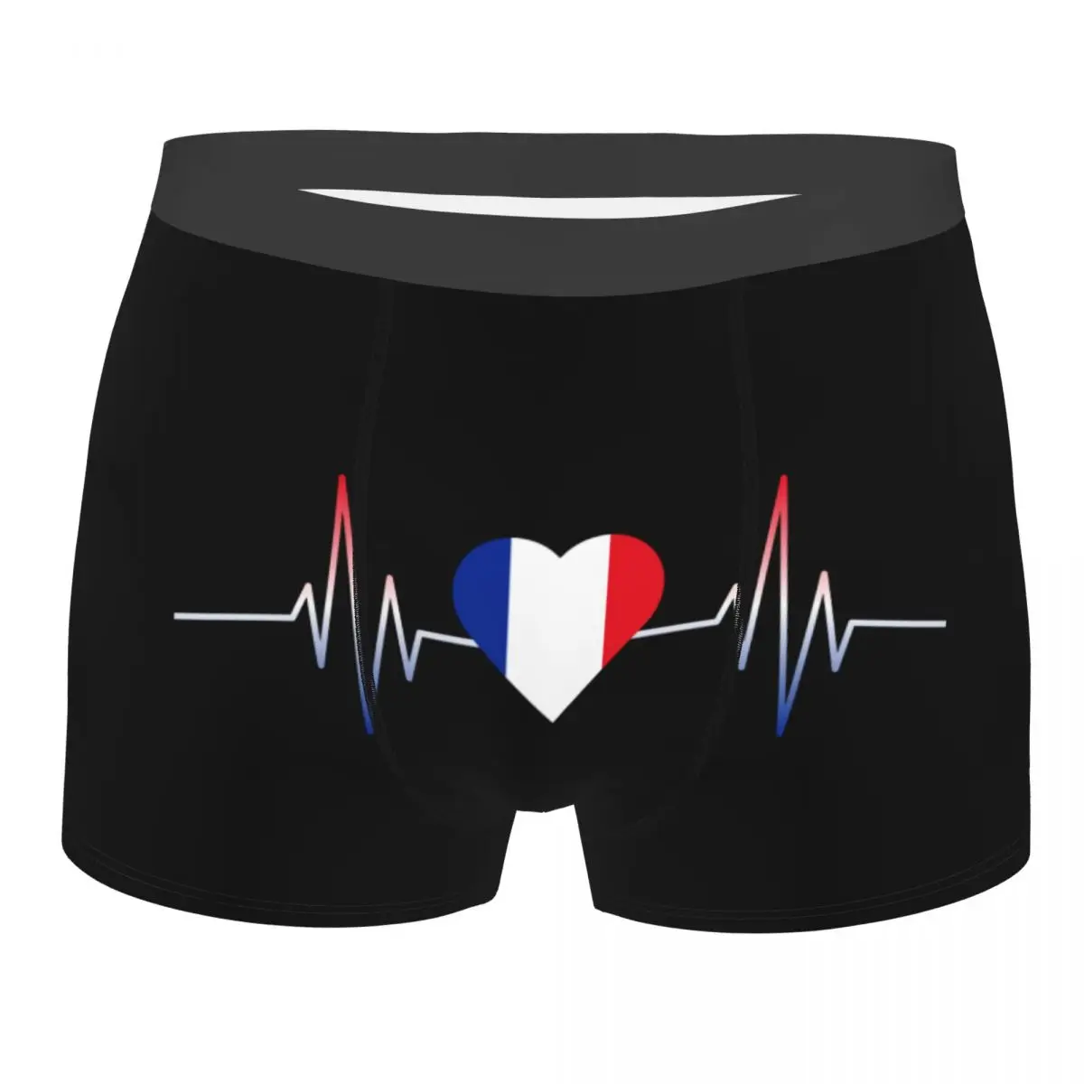 Custom France Heartbeat French Flag Underwear Men Breathable Boxer Briefs Shorts Panties Soft Underpants For Male