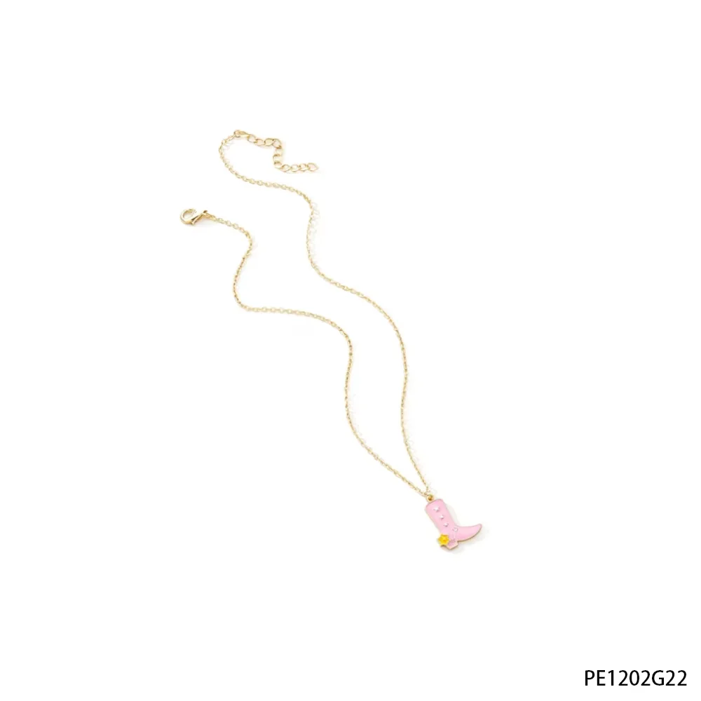 PESENAR Collar con colgante de bota de mezclilla rosa, exquisito y compacto, un artículo dulce resaltado en trajes de estilo denim