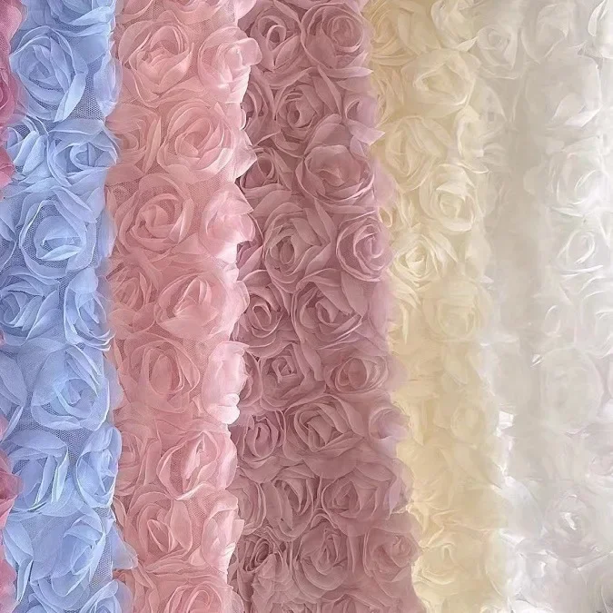 3D Large Rose Embroidered Lace Fabric, Discoloration Flower Children\'s Applique Clothing, Dress Fashion, RS24458