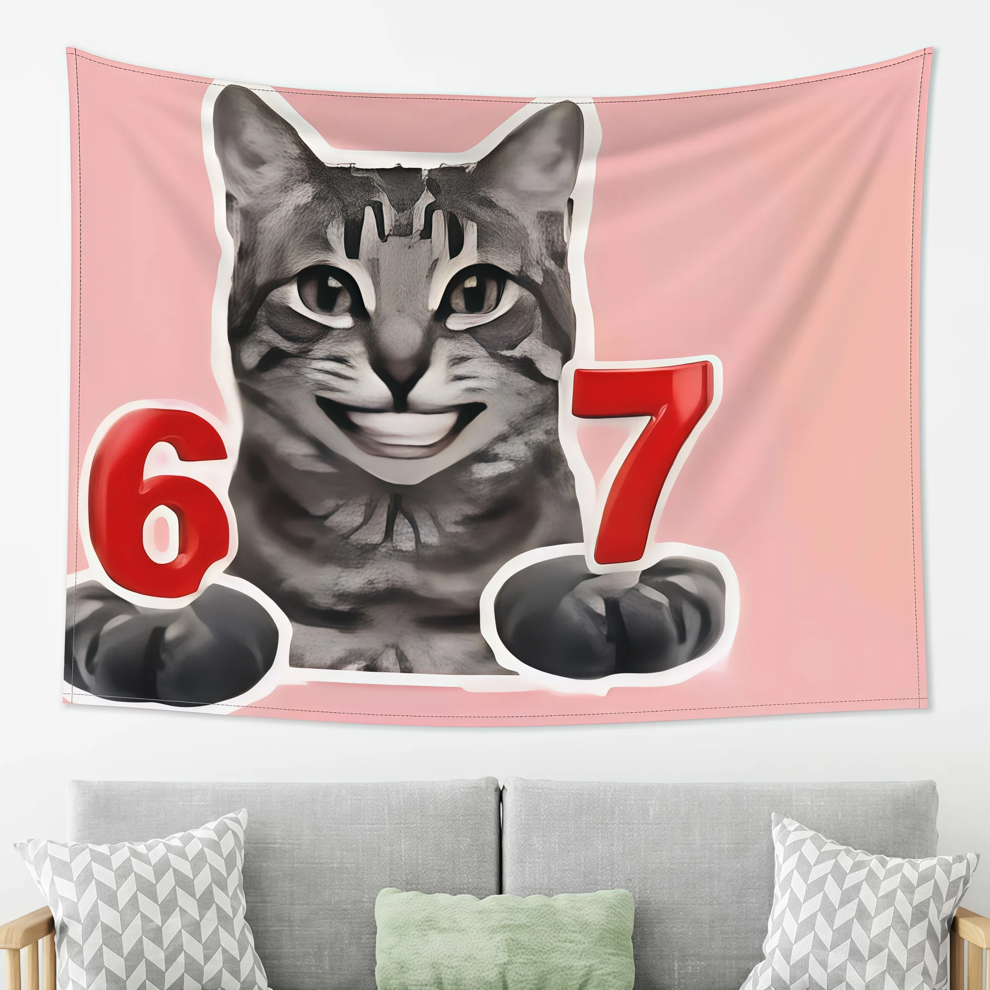 Number 67 Pixel Cat Tapestry Multi Size for Dorm Bedroom Living Room Office Party Wall Decor Gift Idea