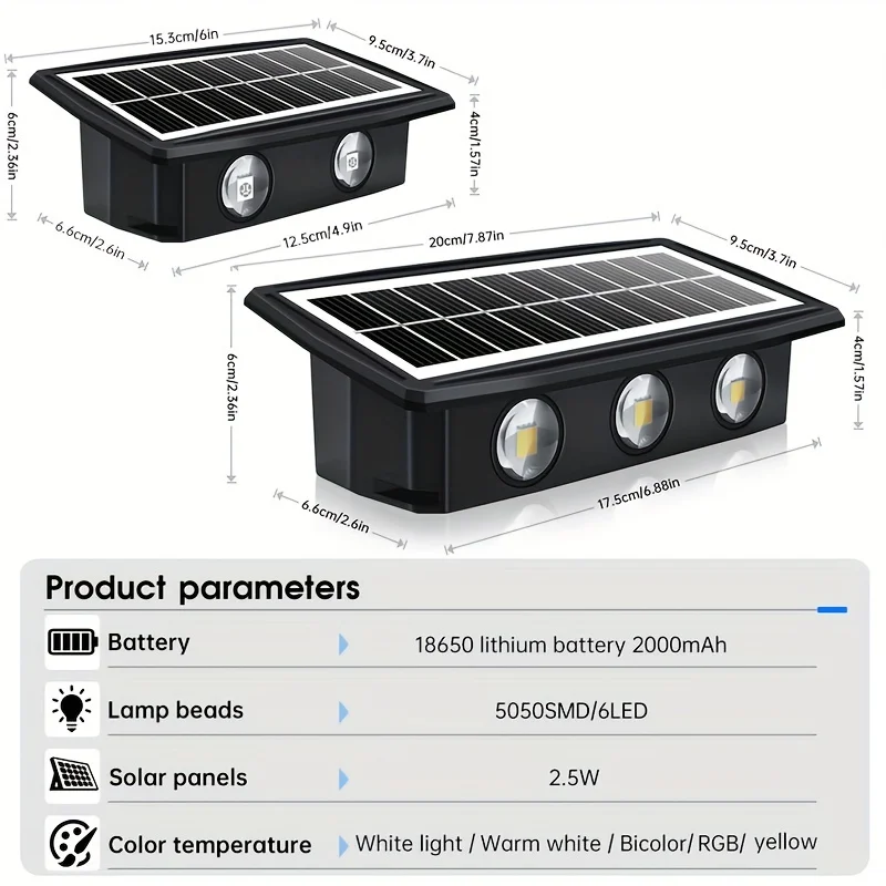 4/6/8LED أضواء الشمسية الجدار غسالة صعودا وهبوطا الإضاءة هايت السطوع RGB التدرج اللون الجدار مصباح المشهد حديقة ديكور