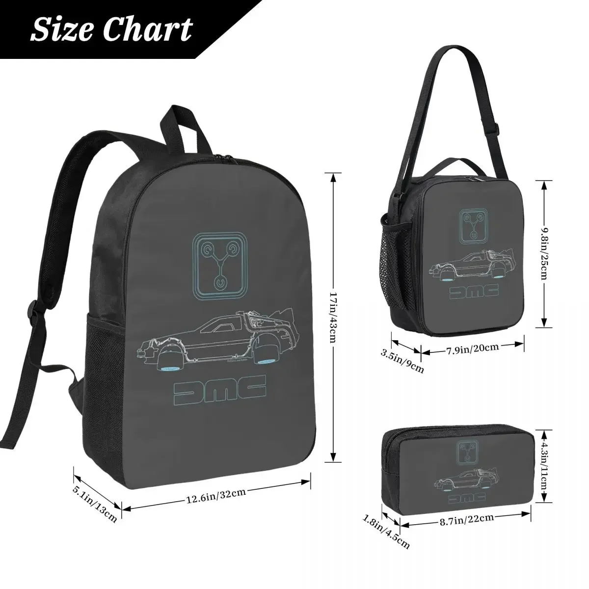 Retro Back To The Future Backpack Student Boys Girls BookBag School Bag Laptop Shoulder Bags 3ps Insulated Lunch Bag Pencil Case