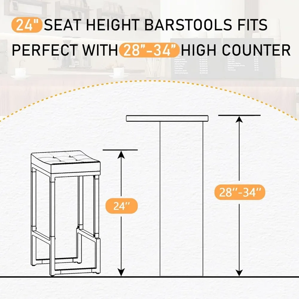 Juego de 4 taburetes de bar, taburetes de bar con altura de mostrador de 24", taburetes de bar de piel sintética para isla de cocina, taburetes sin respaldo con metal