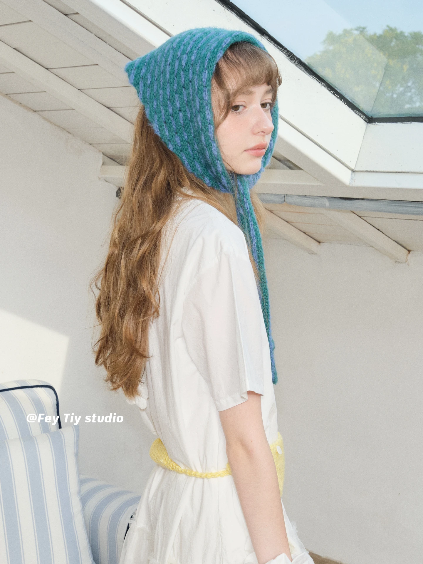 

Multi-colored Striped Knitted Scarf Women Soft Headscarf Curtain Versatile Autumn and Winter Warm Small Triangular Scarf