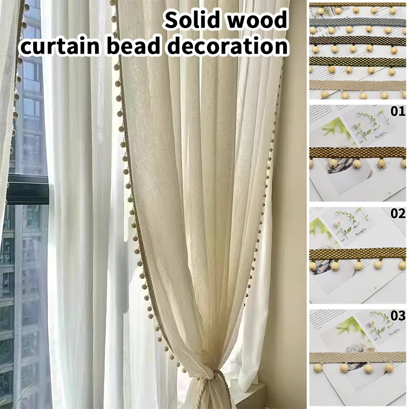 3/6M Japanese Style Wood Bead Pendant Lace Edge Trim Fringe For Diy Upholstery Chandelier Tablecloth Curtain Decor Accessory