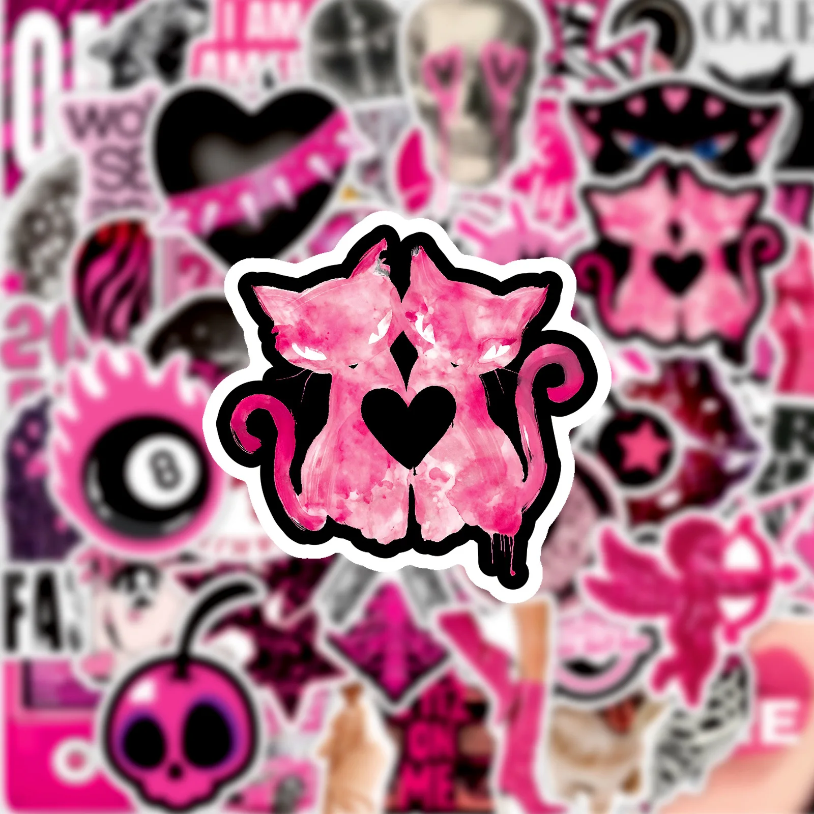 50 Stück Retro Y2K Schwarz-Rosa Coole Ins-Style Aufkleber PVC-Sticker Spielzeug DIY Wasserfest Skateboard Gepäck Handy Kühlschrank Geschenke