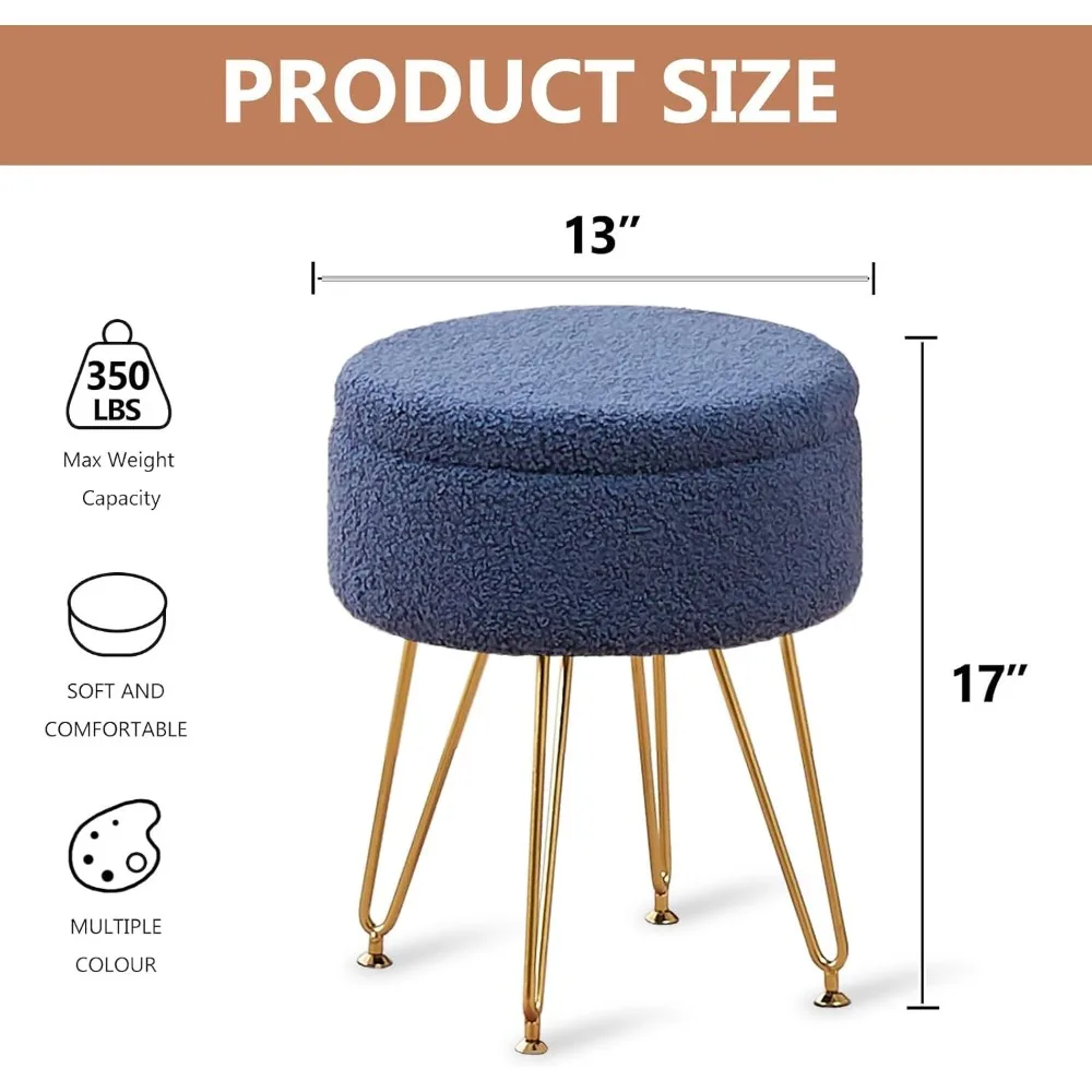 مسند تخزين Wimarsbon، مقعد تيدي فيلفيت فانيتي، مقعد مبطن ناعم، مسند قدم مستدير مع غطاء قابل للإزالة وأرجل قابلة للتعديل، مود #3