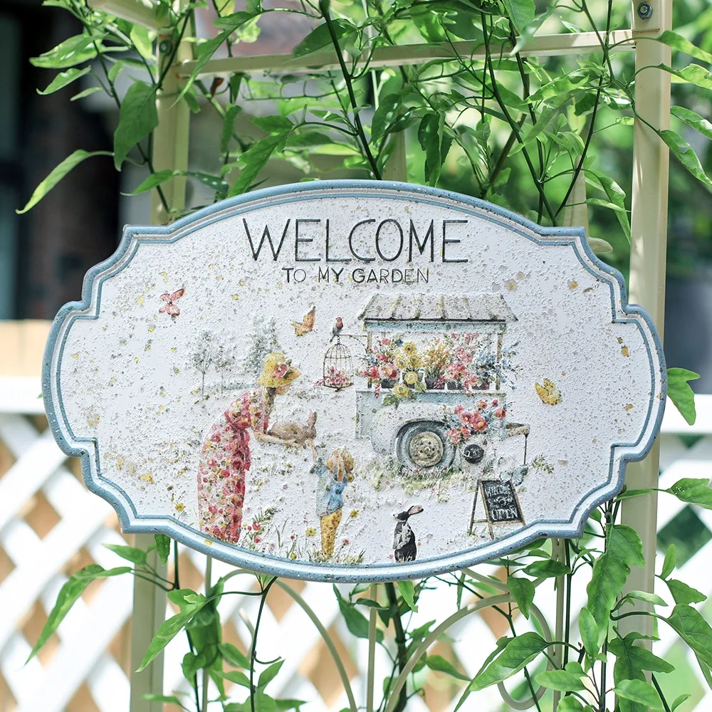 Nordic Distressed Retro Listing Garden Iron Flower And Bird Decoration Listing Balcony Decoration Welcome To Enter The Door
