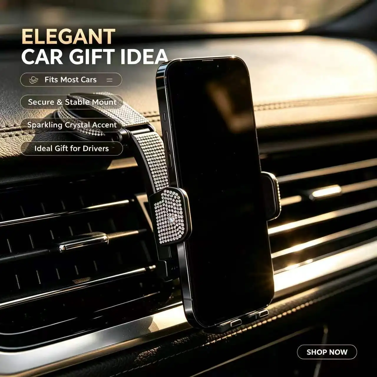 Five-piece set of diamond-encrusted car air vent phone holders, sparkling crystal car air conditioning vent navigation mount, Christmas and Halloween in-car holiday interior gifts