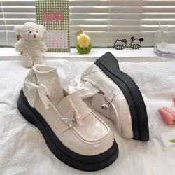 Loafersy na średnim obcasie White Cute Kawaii Platform Damskie letnie obuwie dla kobiet 2024 Luksusowa marka antypoślizgowa Y2k A