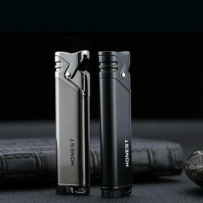 Honest Metal Long Strip Windproof Jet Flame Lighter Premium Inflatable Lighters Men's Carry-on Portable Gadgets Smoking Gift