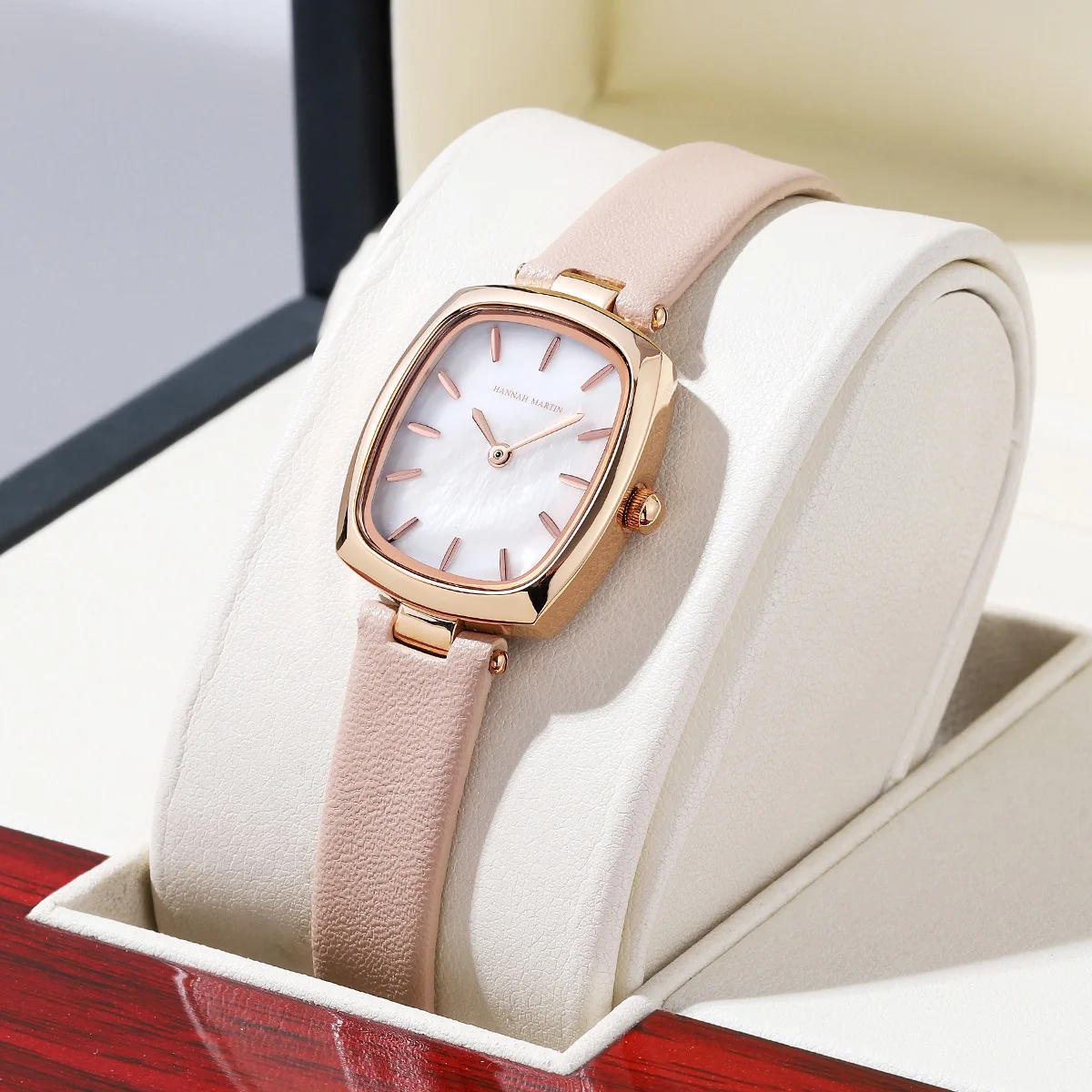 2024 New Womens Watch Hannah Martin Original Leather Rose Gold Simple Quartz Watch Top Brand 3Bar Waterproof Fashion Women Watch