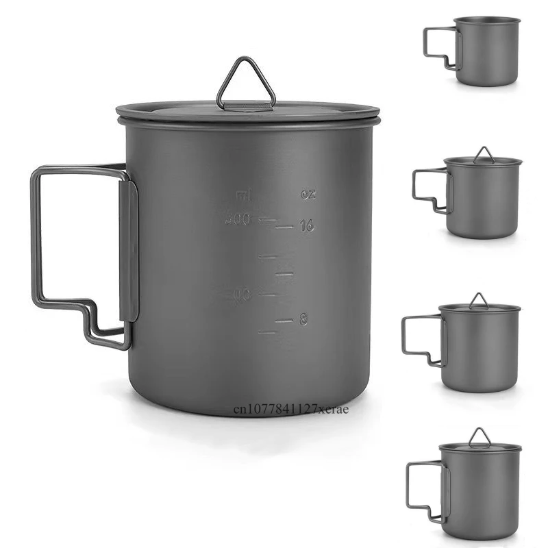 

220ml/380ml/420ml/550ml/750ml Outdoor Titanium Alloy Mug Foldable Handle Anti Scald Cup Portable Camping Food Grade Titanium Cup