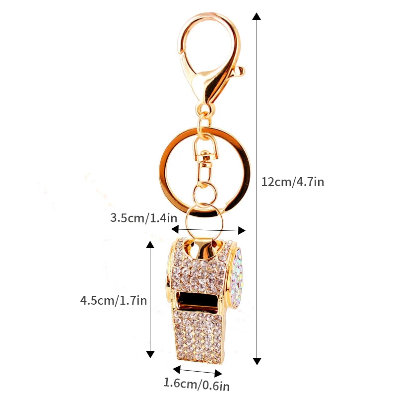 1pc Crystal Coach Whistle Chain Zinc Alloy Metal Custom Metal Shiny Whistle keychain Outdoor Survival Keyring