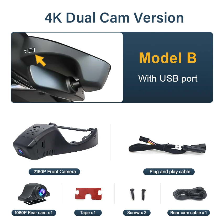 Plug and play 4K Dash Cam voor VW Volkswagen ID.4,Audi Q4 e-tron,Cupra Tavascan, WiFi Auto DVR Camera met Nachtzicht, OEM Stijl