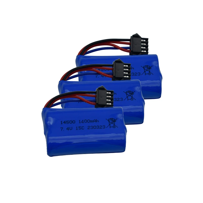 Batteria agli ioni di litio 7.4V 1400mAh 14500/con spina SM4P/caricatore USB per pistola ad acqua RC camion nave elicottero giocattolo accessori