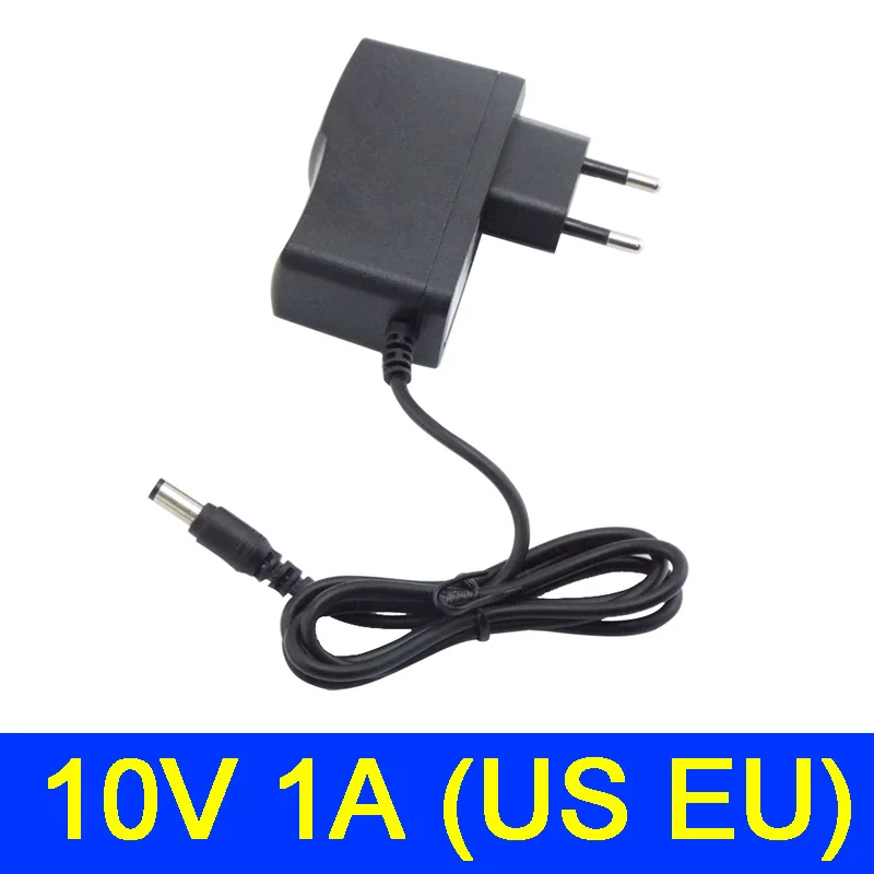 AC 100V-240V DC Power supply Adapter plug Converter 10V 1A 1000ma For LED Strip Light CCTV Charger Switch 5.5mmx2.5mm US/EU plug