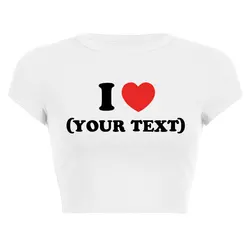 Personaliza tu texto: Blusa de moda para mujer, estilo casual de verano, manga corta, cuello redondo, top corto que deja al descubierto el ombligo, suave y ajustada.