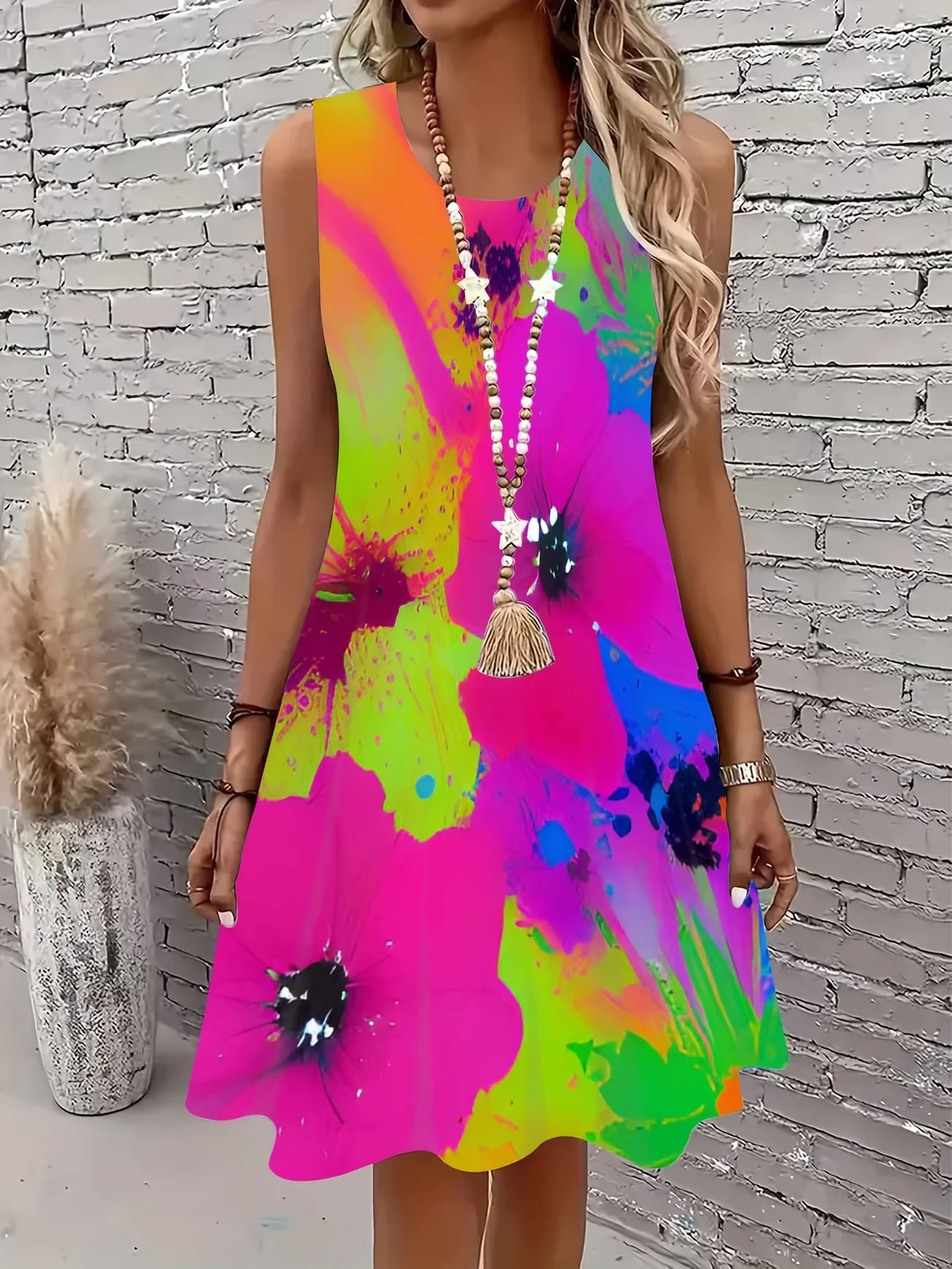 Summer Sweet Women Dress Elegant bufferfly Flower Print Sleeveless A-Line dress Large Size 3XL Loose Casual Vest Dress