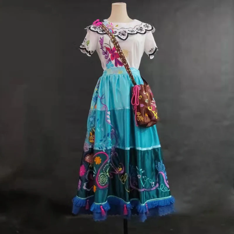 

Newest Moive Princess Mirabel Cosplay Embroidered Dress Magic House Costume Fancy Skirt Shirt