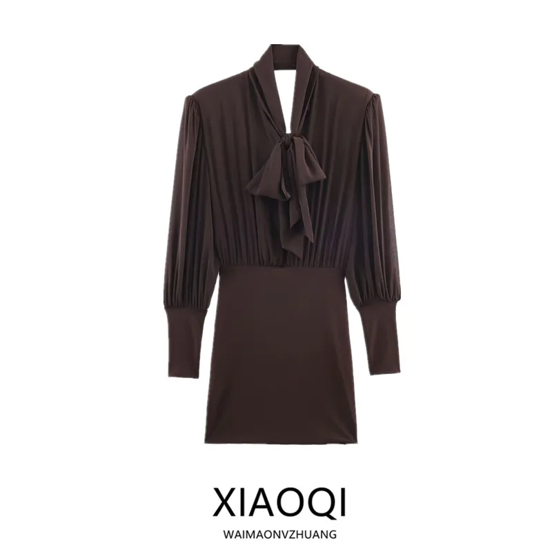 Winter 2025 Women's Design Long Sve Stand Collar Patchwork ort Dr Ci Commute Sle Other Material 00% Fabric Crt