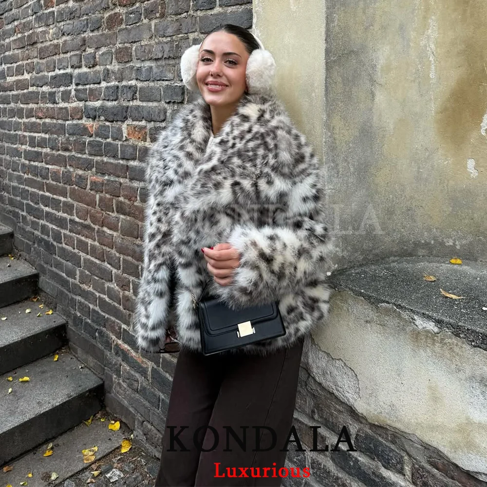 KONDALA سترات نسائية كلاسيكية من الفرو الصناعي بياقة على شكل V وأكمام طويلة معاطف دافئة سميكة موضة خريف وشتاء 2025 ملابس خروج خارجية