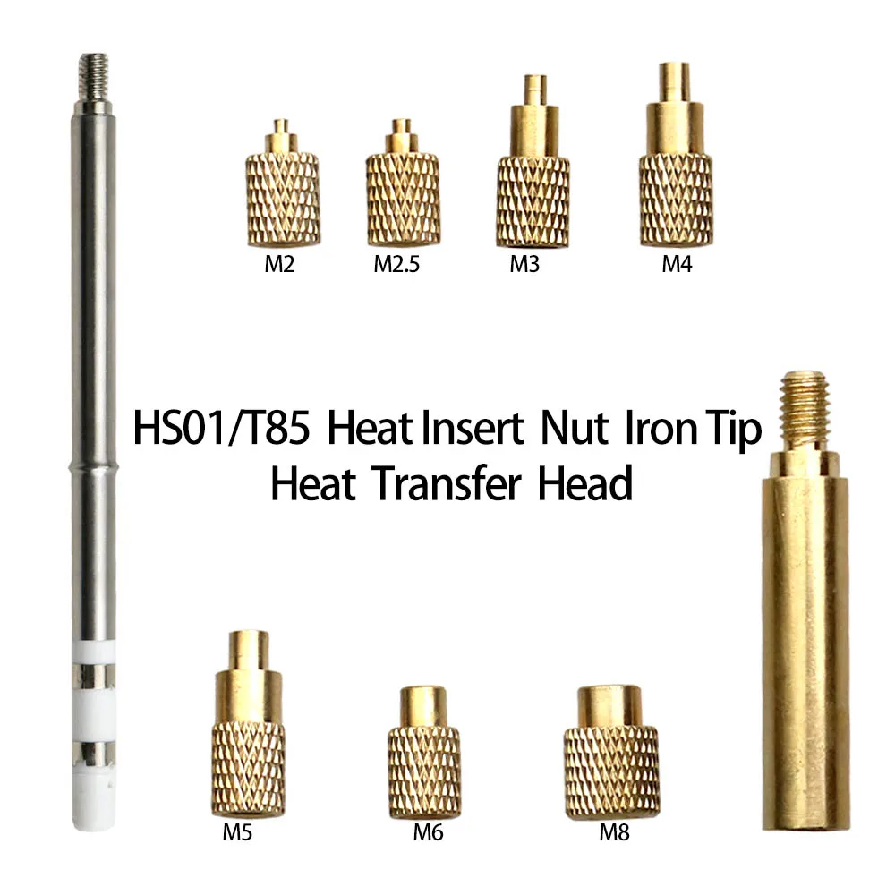 Heat Insert Nut HS01/T85/SH72 Soldering Iron Tip Insert Internal Thread Head M2M8 Brass Hot Nut Insertion Kit 3D print accessory