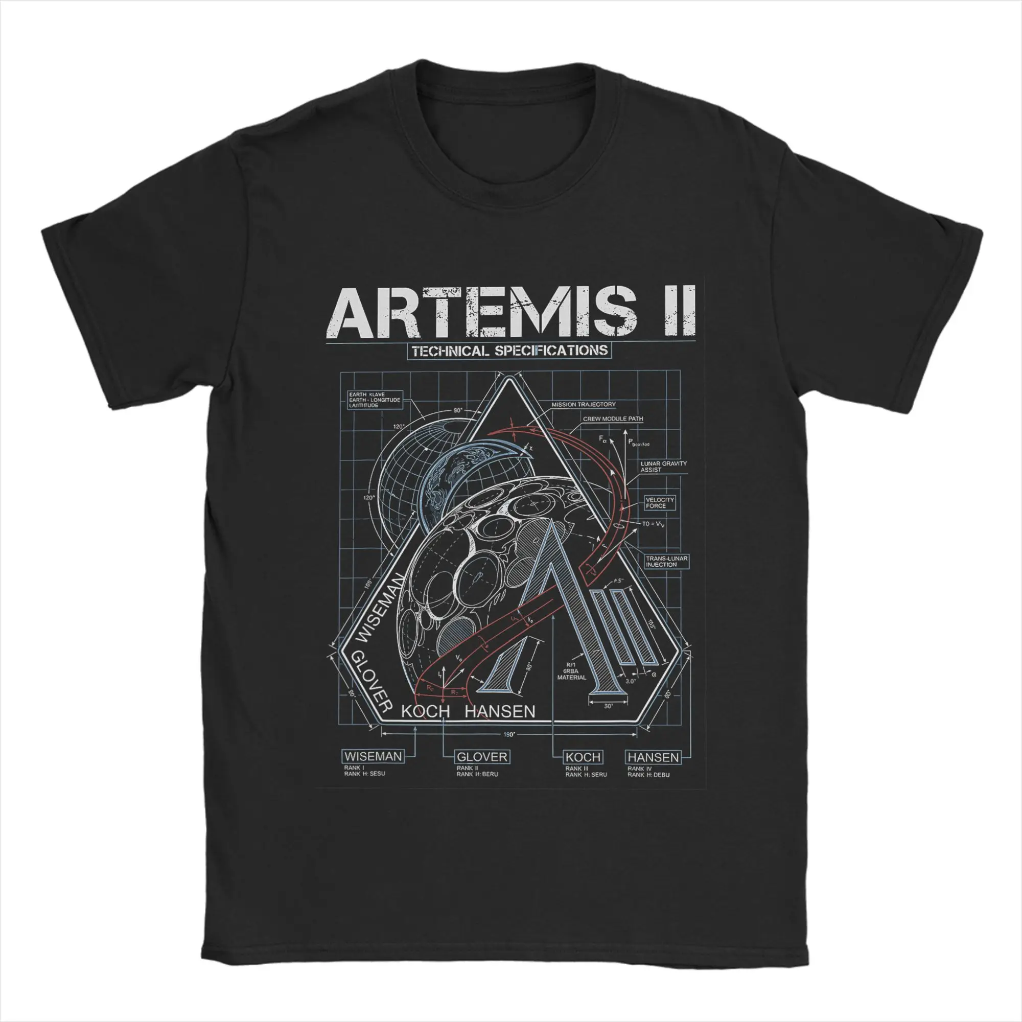 Artemis II Technical Specifications Moon Mission Blueprint T-Shirt Summer T-Shirts Cotton Hipster Tshirt For Men Top Tees
