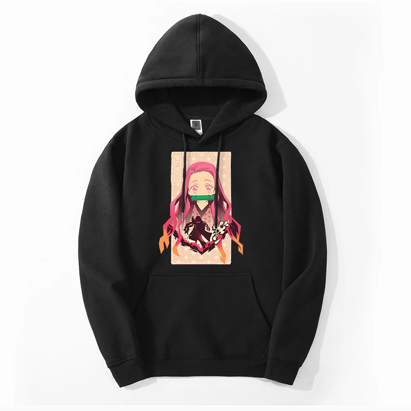 

2024 Autumn Men Fleece Hooded Demon Slayer Anime Sweatshirts Pink Nezuko Hoodie Fashion Cool Clothing Breathable Sweatshirt