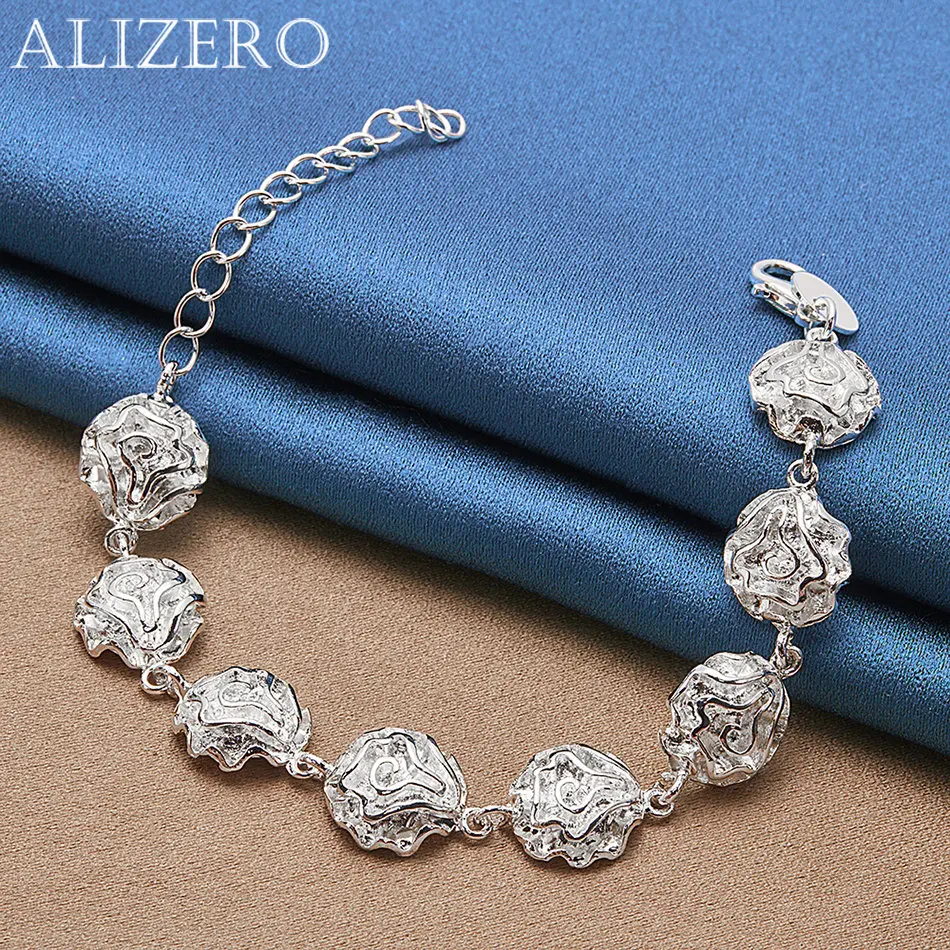 

ALIZERO 925 Sterling Silver Rose Flower Bracelet For Women Fashion Accessories Wedding Party Jewelry Valentine's Day Gifts