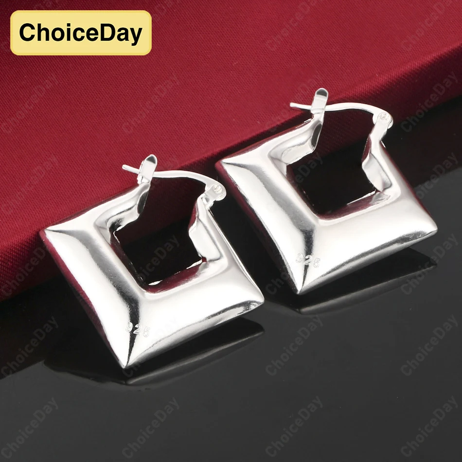 

ChoiceDay 925 Sterling Silver 30mm Shiny Square Earrings Women Girlfriend Gift Jewelry Accessories Party