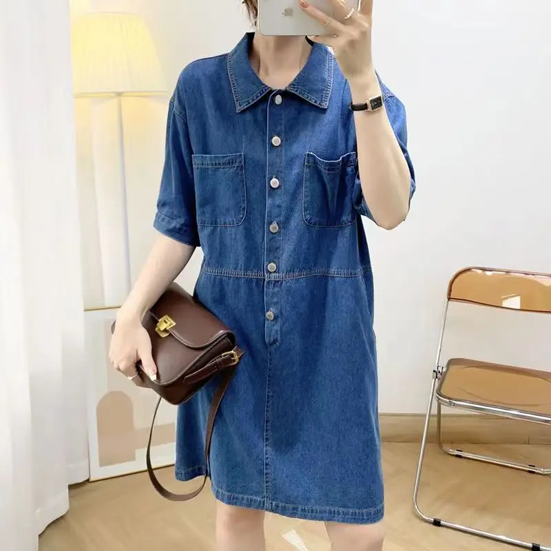 เสื้อเดนิมคอปกทรงใหญ่พิเศษ แฟชั่นฮ่องกง ทรงเอวสูง แขนยาว สำหรับคนไซส์ใหญ่...