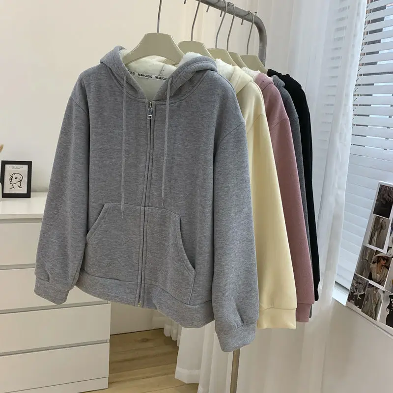 Women Clothing Winter Fleece Jackets Sweatshirt Loose Casual Cashmere Zippered Cardigan Jacket Velvet Thickened Hoodie New