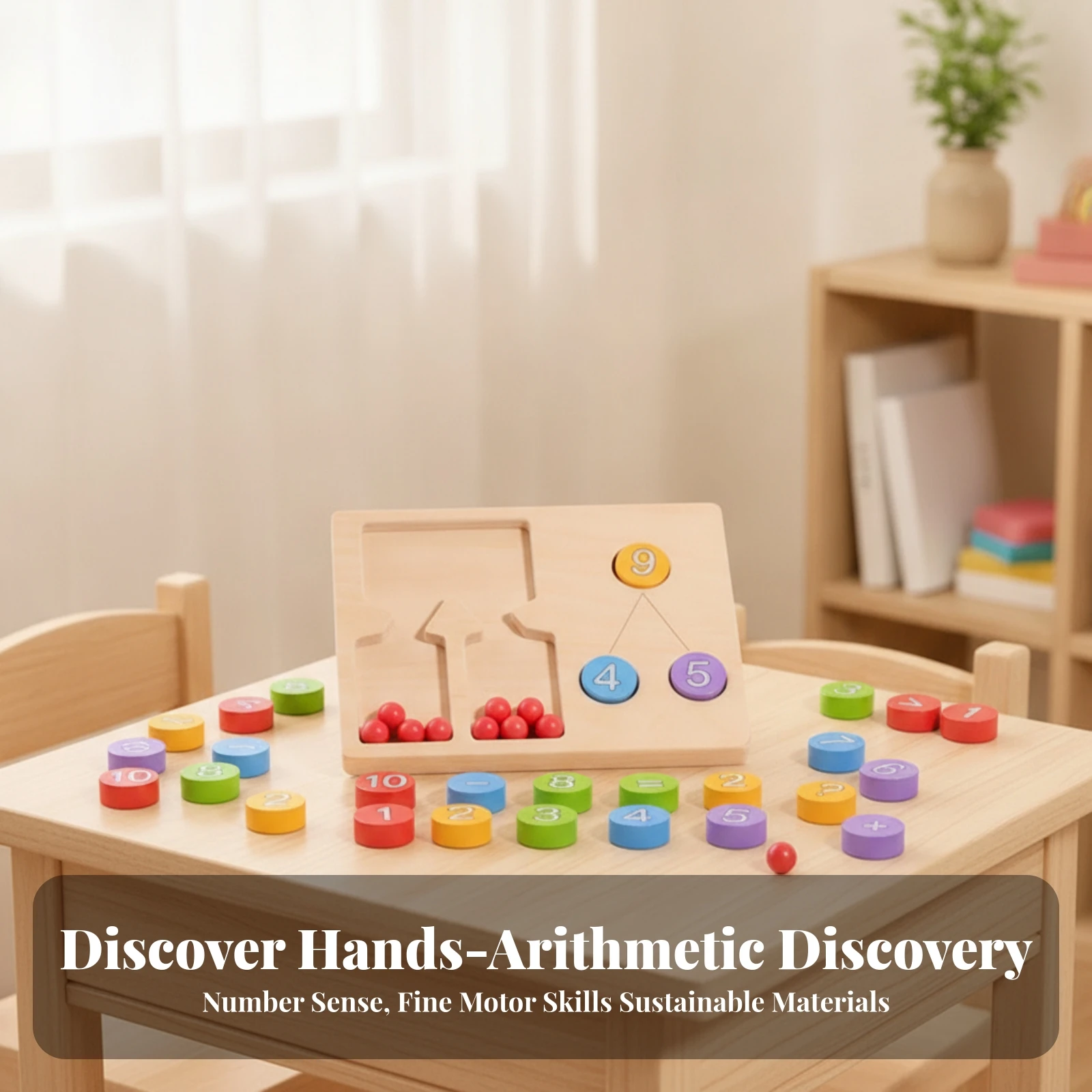 Early-Learning Mathematics Board Fine Motor Skill Building Wooden Math Board with Counting Balls Educational Toy Multi-Sensory
