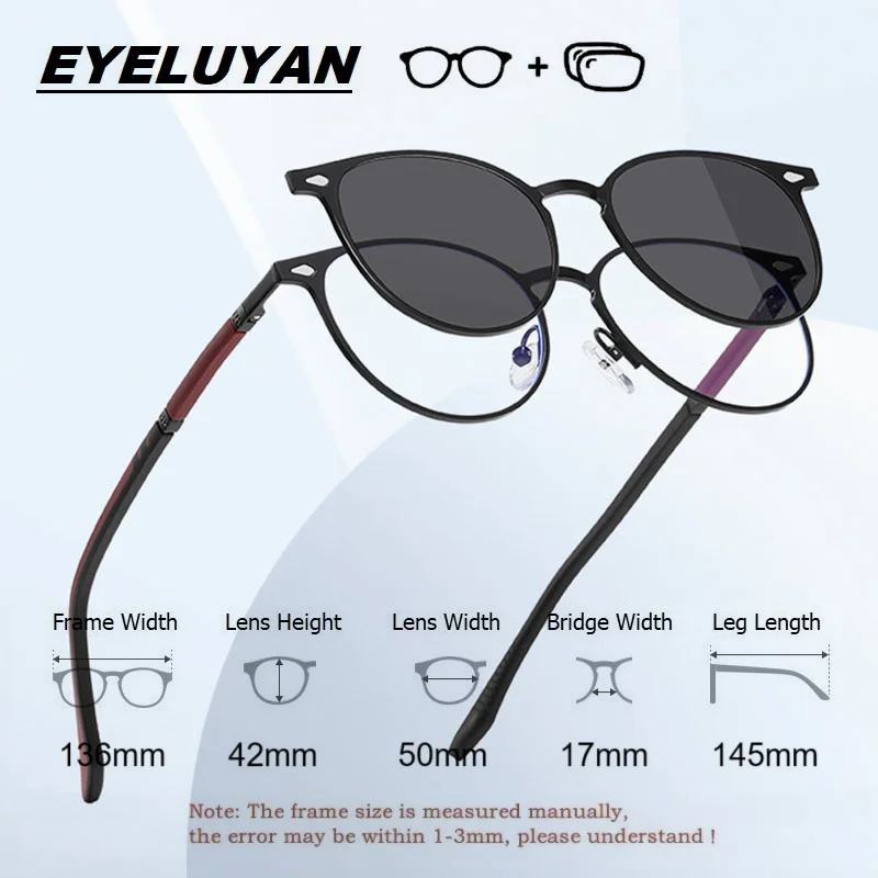 

EYELUYAN Prescription Glasses for Myopia Fashion Polarized Magnetic Clip-On Glasses Men and Women Alloy Optical Eyeglasses