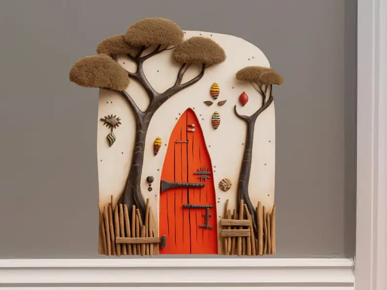 African Village Savannah Tree House Decor - Fairy Door 3D Wall Sticker