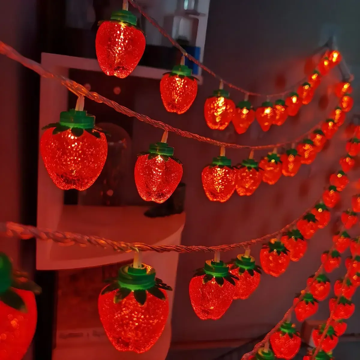 Nice LED Fruit Strawberry Lighting Strings Indoor Atmosphere Lamps Bedroom Decoration
