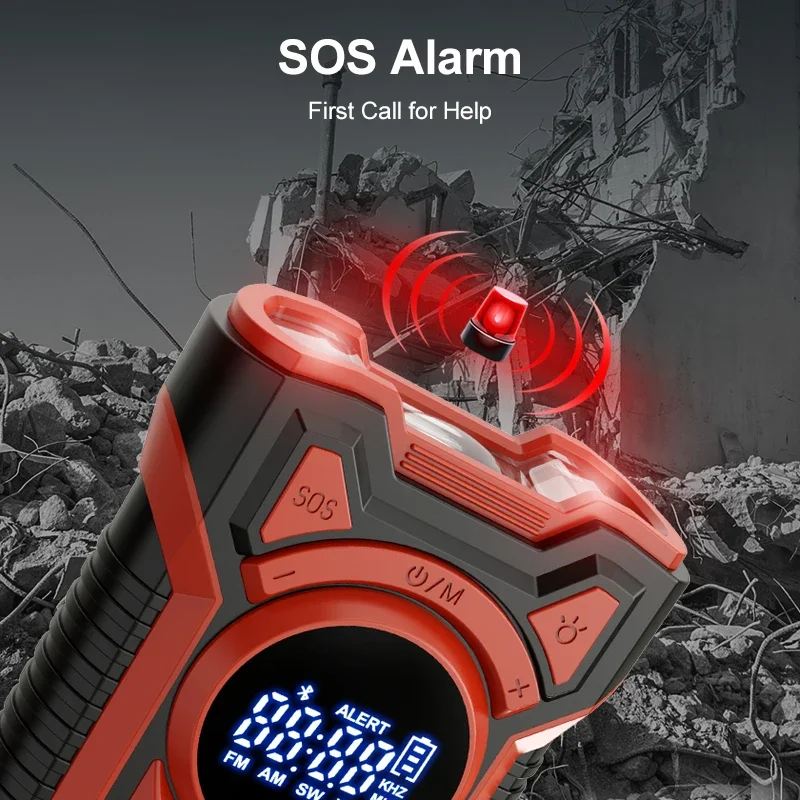 Solar Emergency Weather Radio Waterproof Hand Crank Weather Alert Radio 5000mAh Bluetooth-Compatible5.3 LED Flashlight SOS Alarm