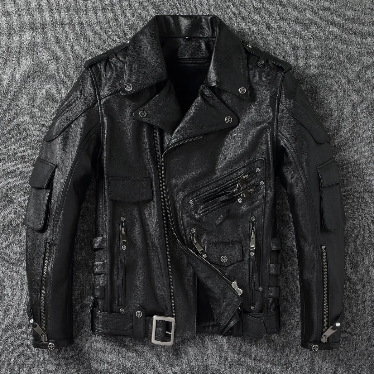 Men's Natural Leather Motorcycle Jacket Top Layer Causal Vintage Retro Moto Suit Leather Coat Dropshipping view 2