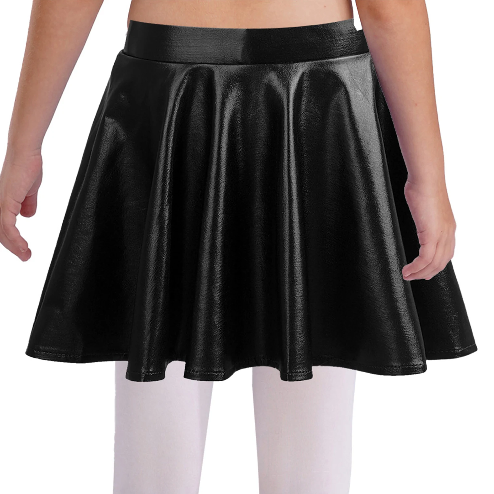 

Girls Glossy A-Line Mini Skater Skort Girls Street Dance Metallic Flared Pleated Athletic Shiny Scooter Skirt Children Dancewear