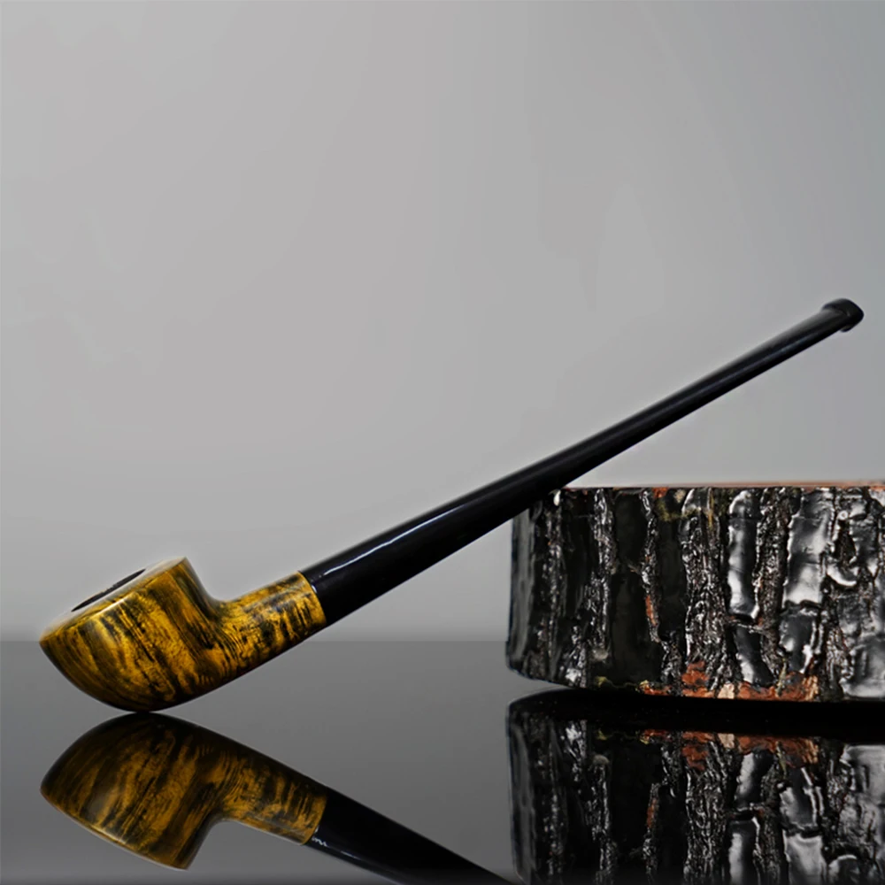 MUXIANG Briar Tobacco wood Pipe Church wood Pipe Polo Reading Pipe 3mm Pipe Channel Acrylic Pipe Mouth Father's Day Gift