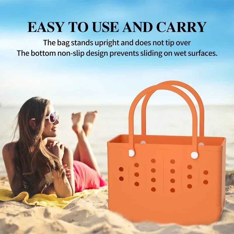 

Fashion New Beach Bag EVA Basket Ladies Storage Bag Handbag Waterproof Shoulder Standing Picnic Shopping Storage Basket