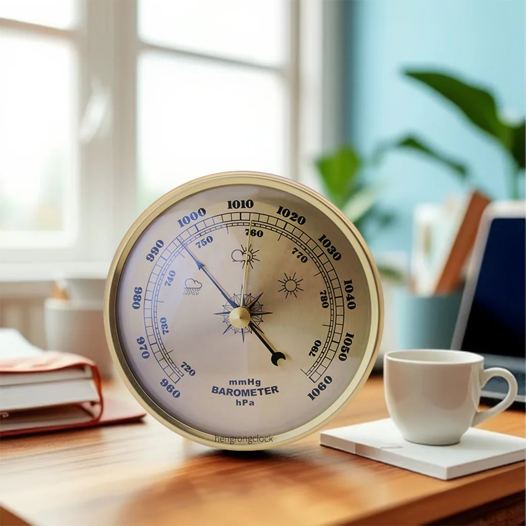 1pcs 90/108/130mm Indoor Barometer Clock With Metal Frame Mechanical Pressure Gauge For Accurate Weather Reading